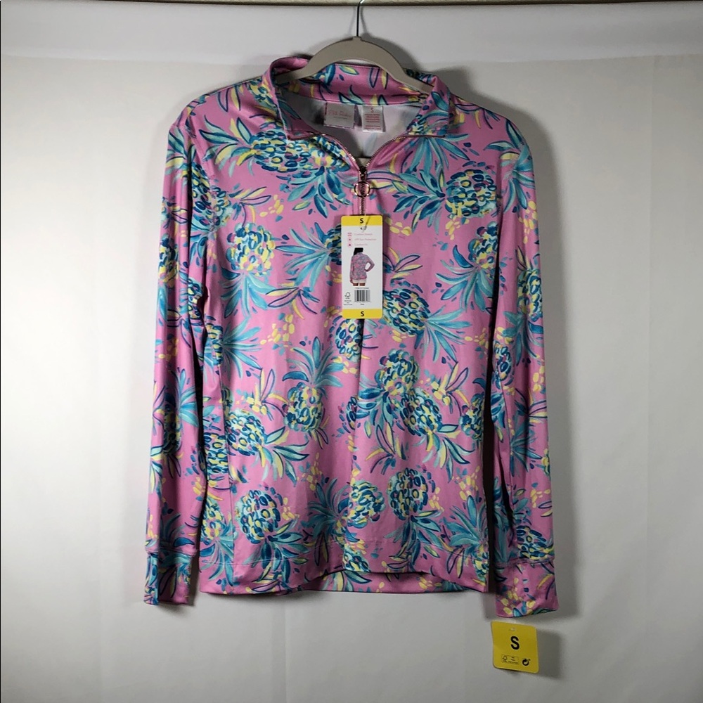 NWT Stella Parker Women’s Pink Pineapple-Print Swim Rashgaurd Pullover with UPF